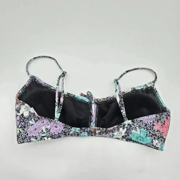 Time and Tru Black Floral Padded Adjustable Strap Bikini Top Swimwear Small - Picture 6 of 7